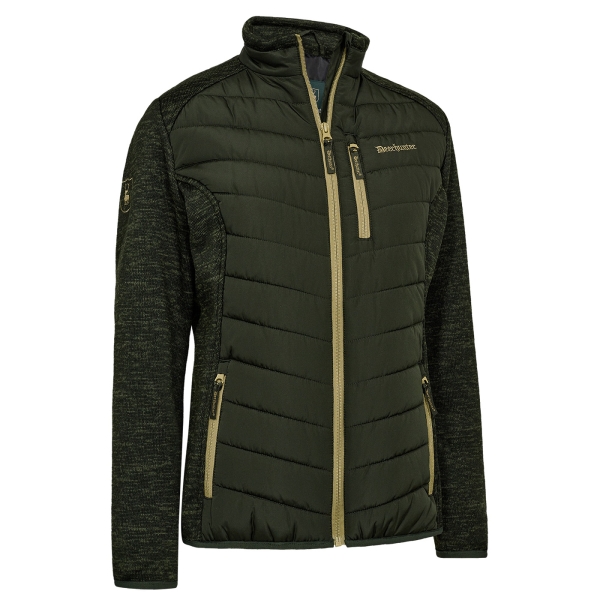 Wattierte Damen Steppjacke Lady Moor mit Strickfleece Einsätzen oliv/beige