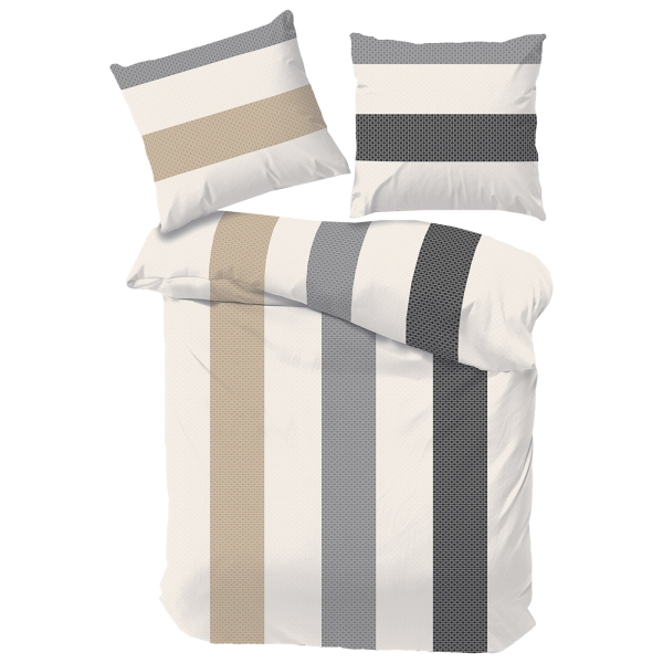 Fein-Biber Bettwäsche gestreift beige/grau 135x200 / 80x80