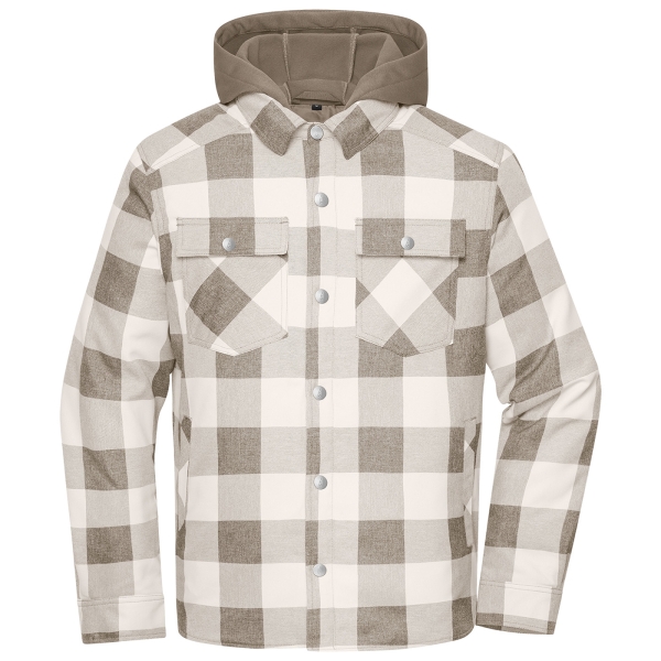 Wattiertes Karohemd mit Kapuze hellbraun/beige