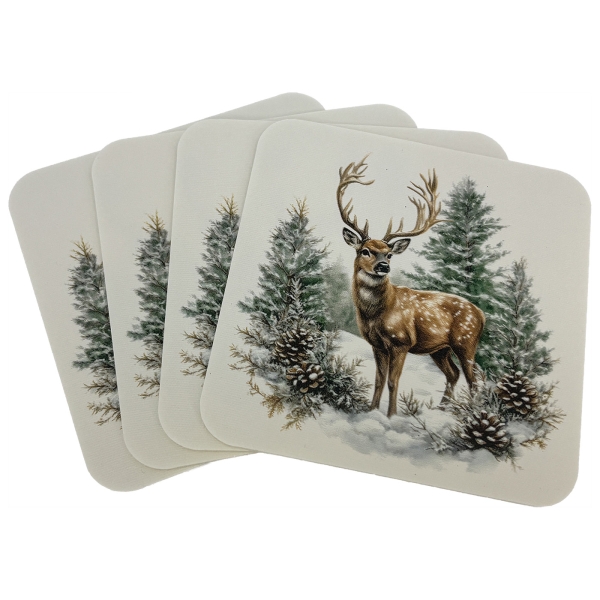 Untersetzer Hirsch im Winterwald - 4er Set