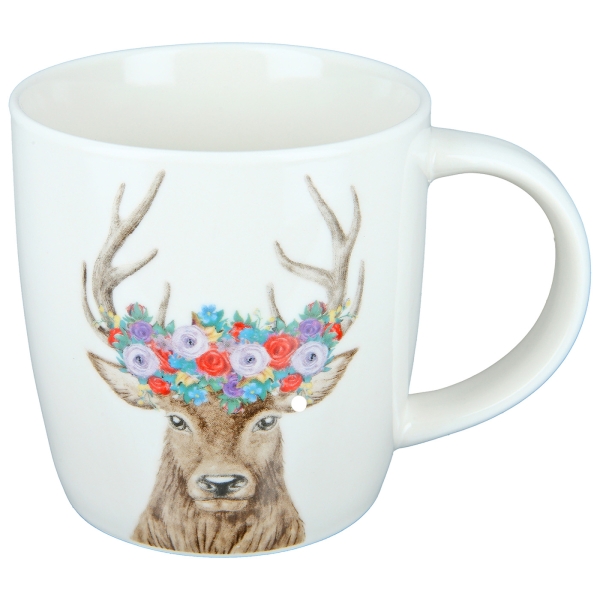Tasse Hirschmotiv mit Blumenkranz