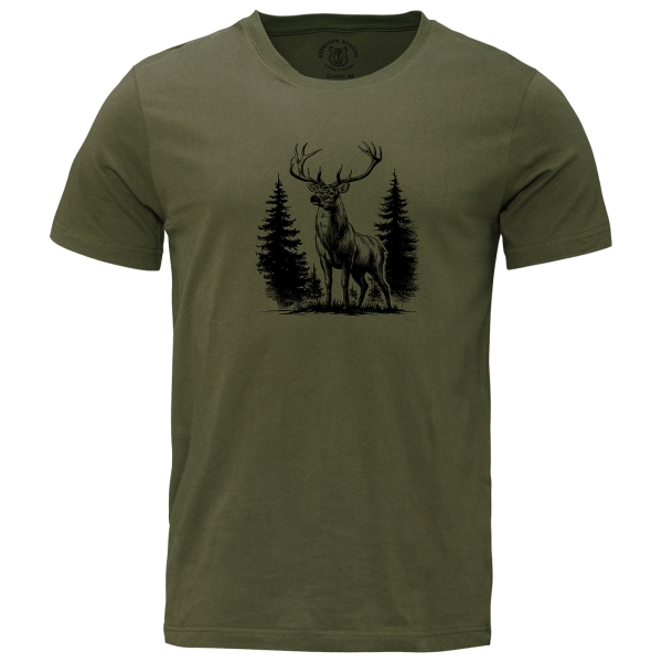 T-Shirt Hirsch im Wald oliv/schwarz