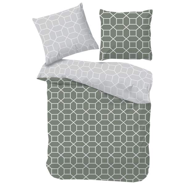 Fein-Biber Bettwäsche gemustert grau/moosgrün 155x220 / 80x80
