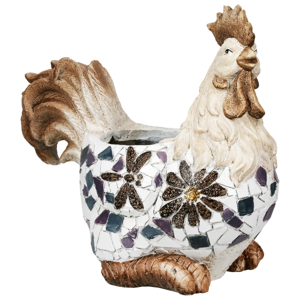 Mosaik Übertopf Hahn