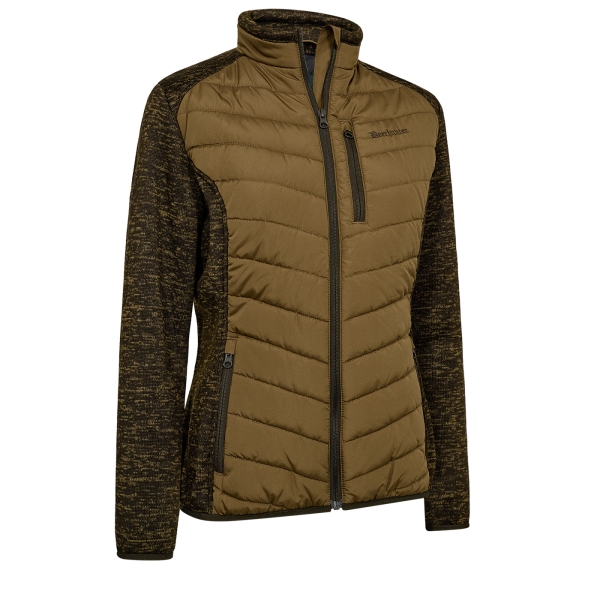 Wattierte Damen Steppjacke Lady Moor mit Strickfleece Einsätze hellbraun/braun