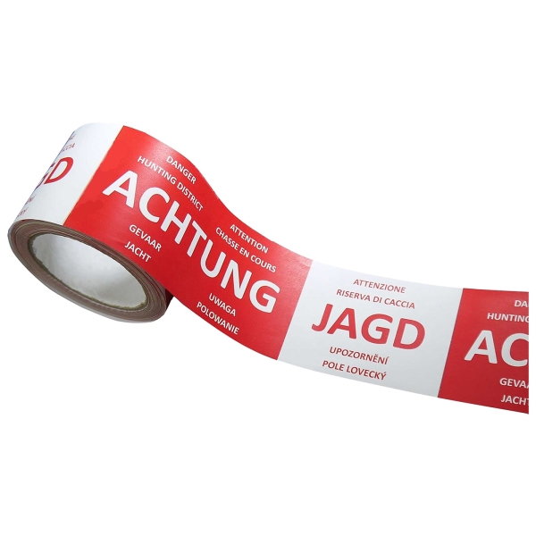 Absperrband 7-sprachig "Achtung Jagd" rot/weiß