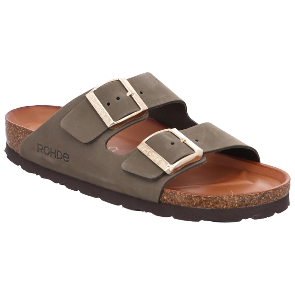 Damen Leder Pantolette Alba oliv/khaki