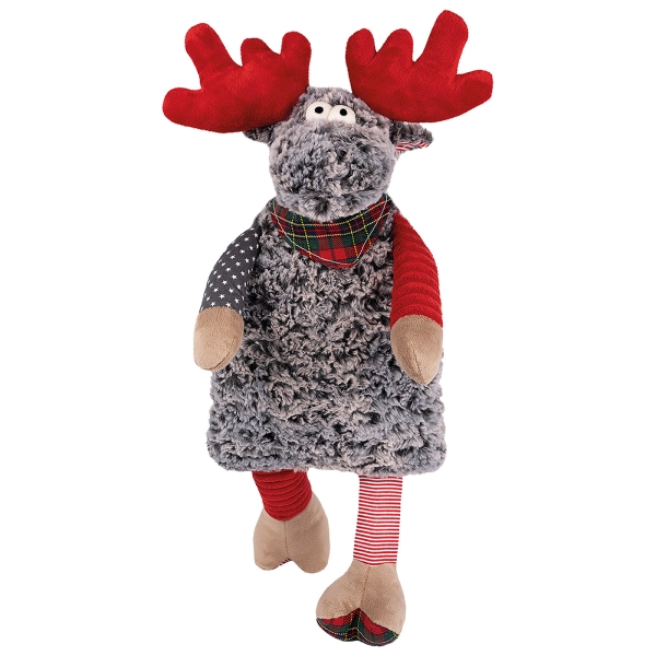 Wärmflasche Plüschtier Elch Rudolph grau/rot/beige